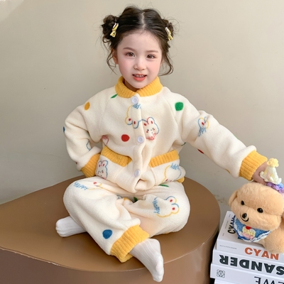 女童睡衣秋冬装珊瑚绒家居服