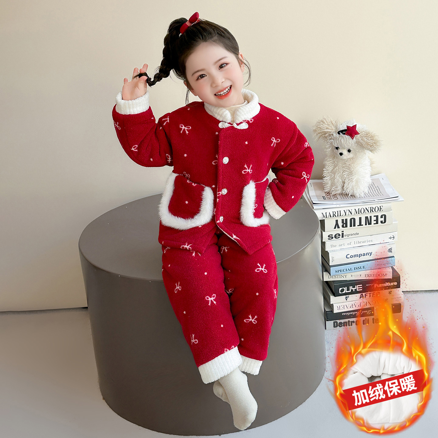 儿童睡衣秋冬款三层加厚夹棉睡衣