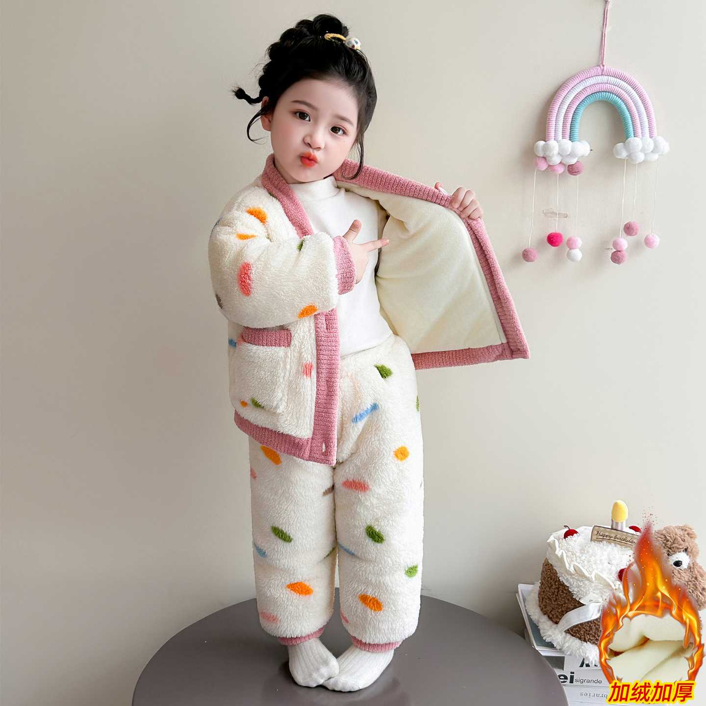 儿童睡衣女孩冬季新款珊瑚绒三层