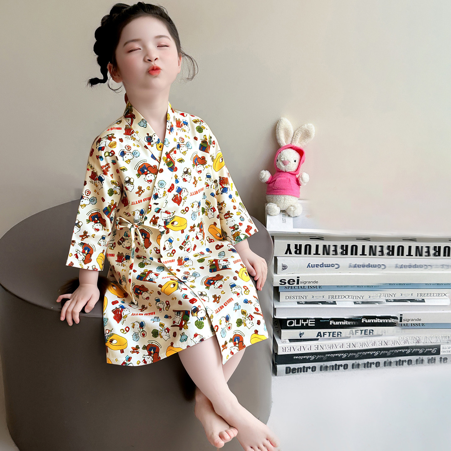 女童睡袍棉纱夏季薄款纯棉儿童浴袍宝宝睡衣空调服浴巾女孩家居服