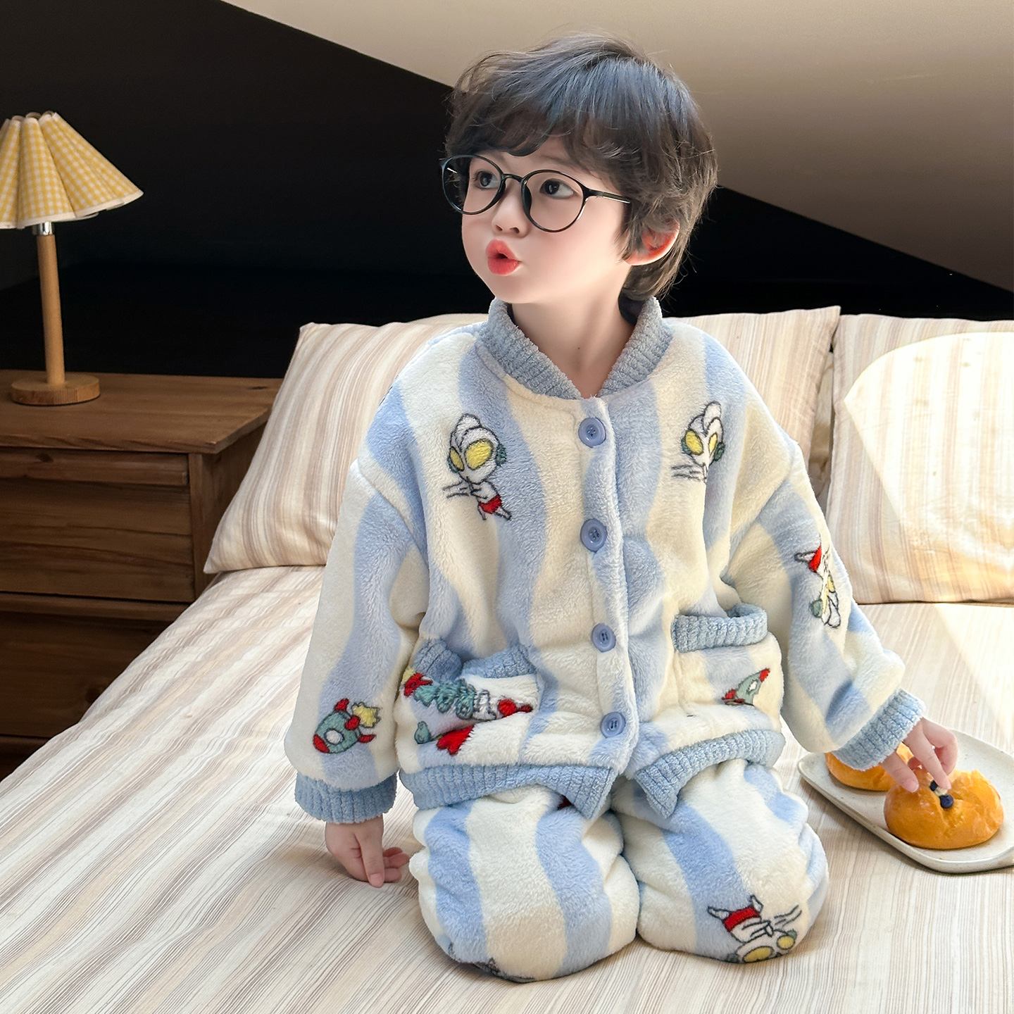 男童睡衣秋冬款儿童加绒加厚