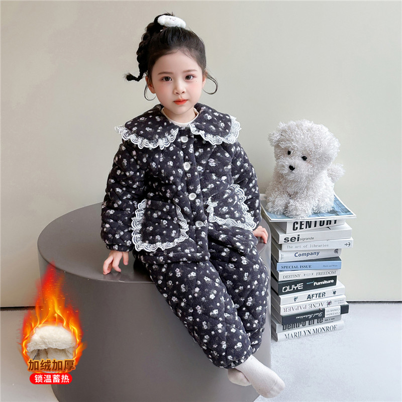 女童珊瑚绒套装公主碎花