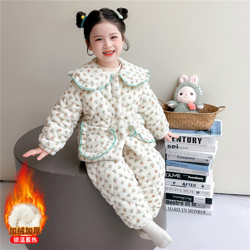 儿童珊瑚绒三层夹棉加绒加厚保暖
