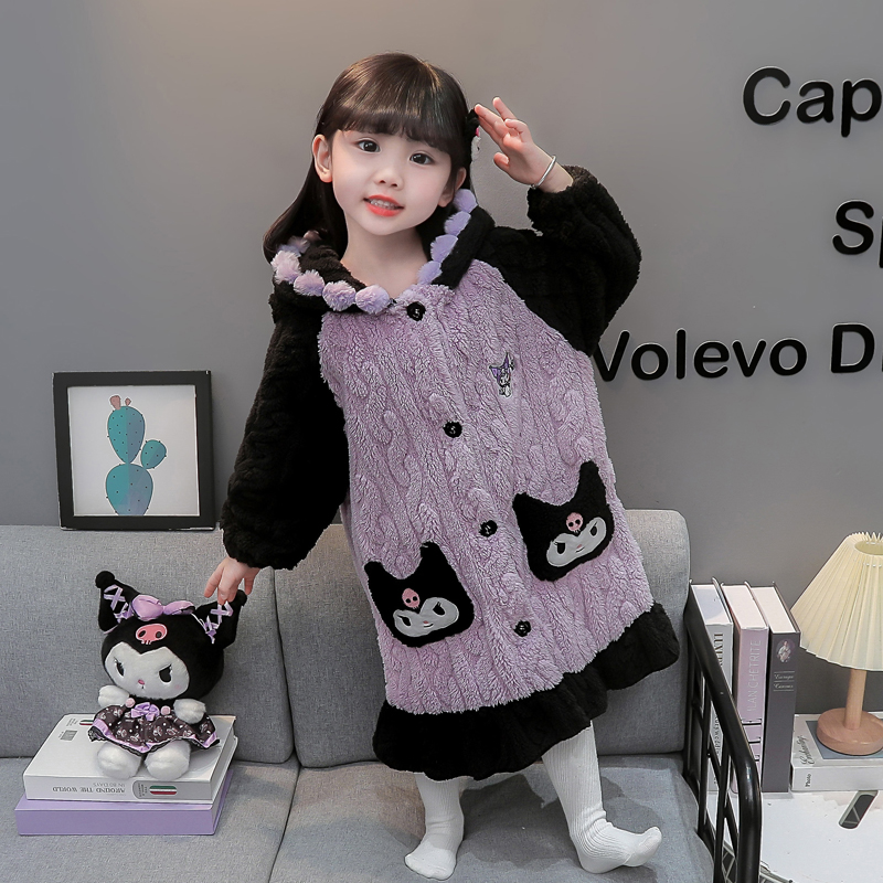 女孩珊瑚绒睡袍秋冬季宝宝法兰绒睡衣秋款加厚保暖儿童家居服浴袍