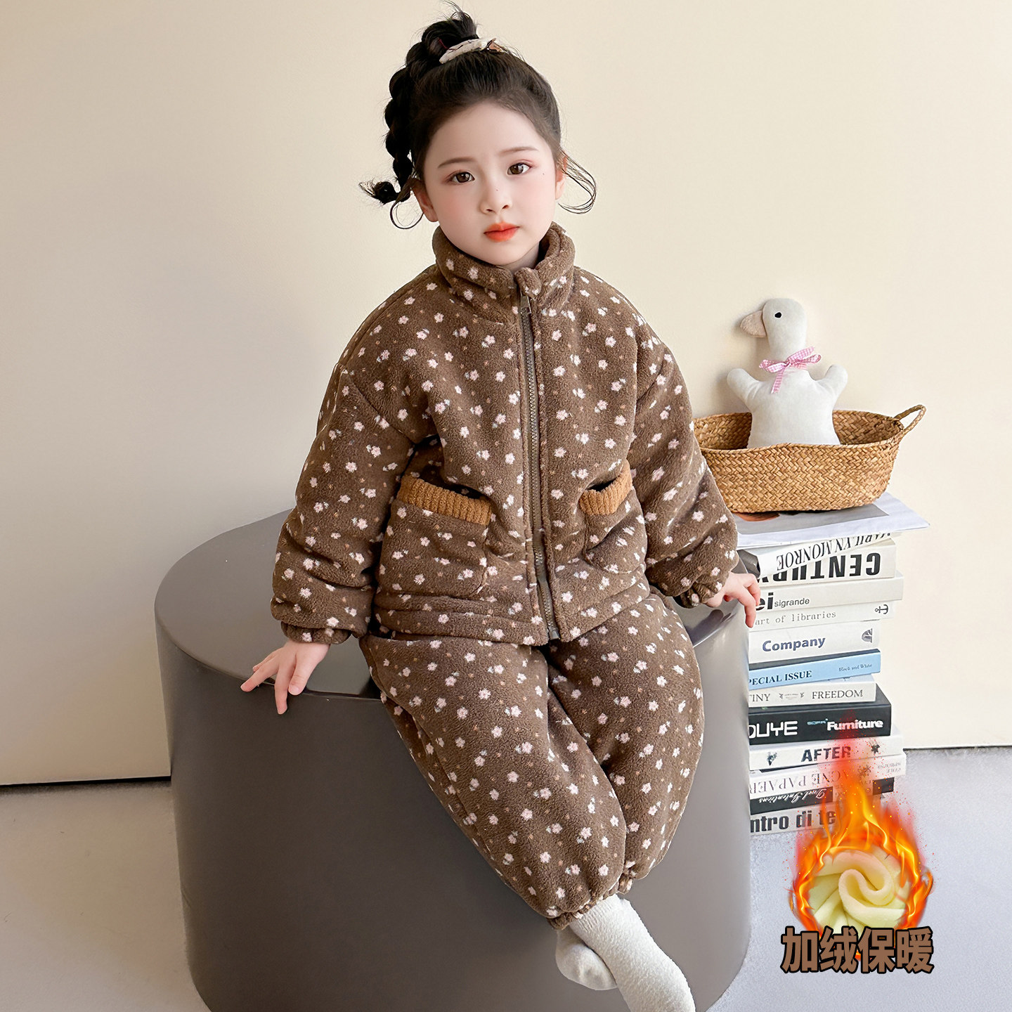 女童法兰绒加绒加厚珊瑚绒家居服