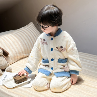 儿童睡衣男童秋冬款珊瑚绒男宝宝卡通可爱小狗家居服套装2025新款