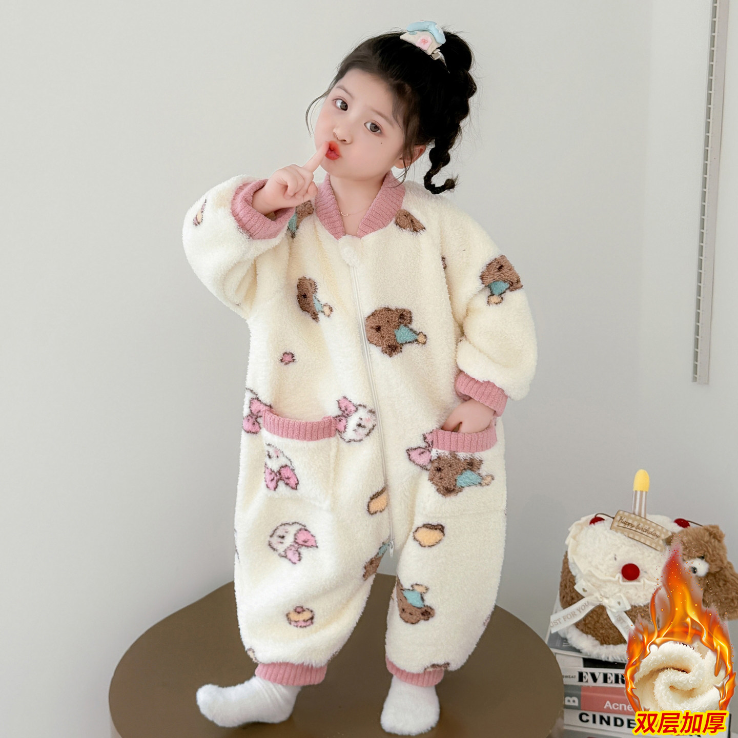 女童连体睡衣冬季新款珊瑚绒