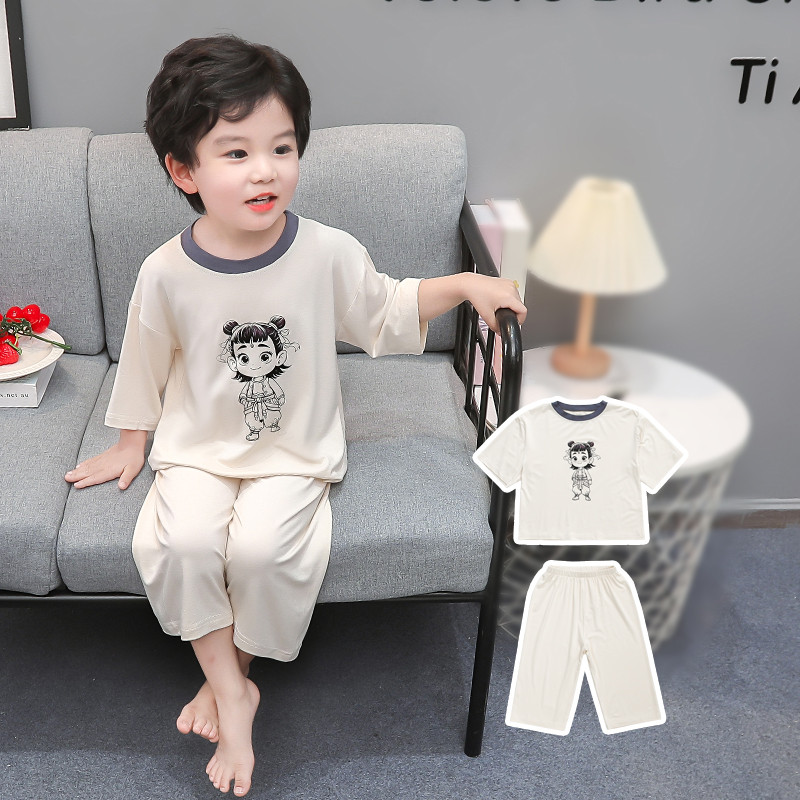 哪吒男童睡衣夏季薄款家居服套装