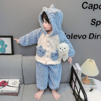 法兰绒套装冬款可外穿儿童家居服