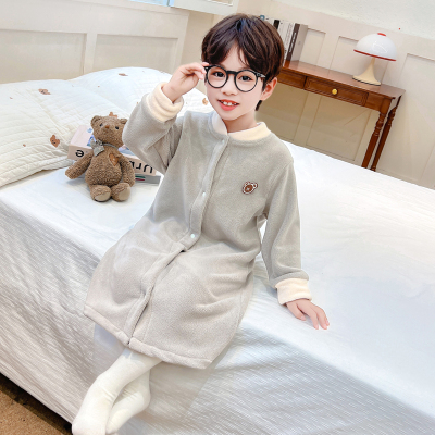 珊瑚绒家居服浴袍男童2024新款