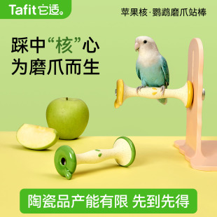 它适鹦鹉站杆磨爪棒鸟站架解闷玩具牡丹虎皮笼内装 饰啃咬攀爬解闷