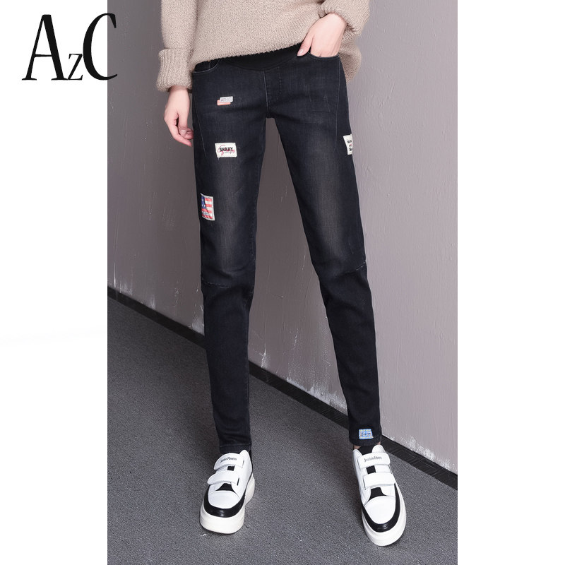 孕妇裤子秋季外穿牛仔裤秋冬长裤宽松大码加绒加厚冬季加肥加大潮