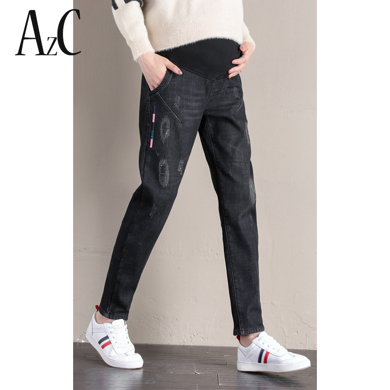 孕妇裤子秋季外穿直筒牛仔裤秋冬长裤冬季宽松大码加绒加厚200斤