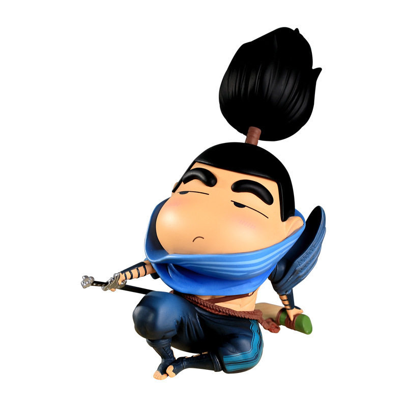 可爱q版 蜡笔s新co小亚索风男武士小新 车载机箱手办公仔模型摆件