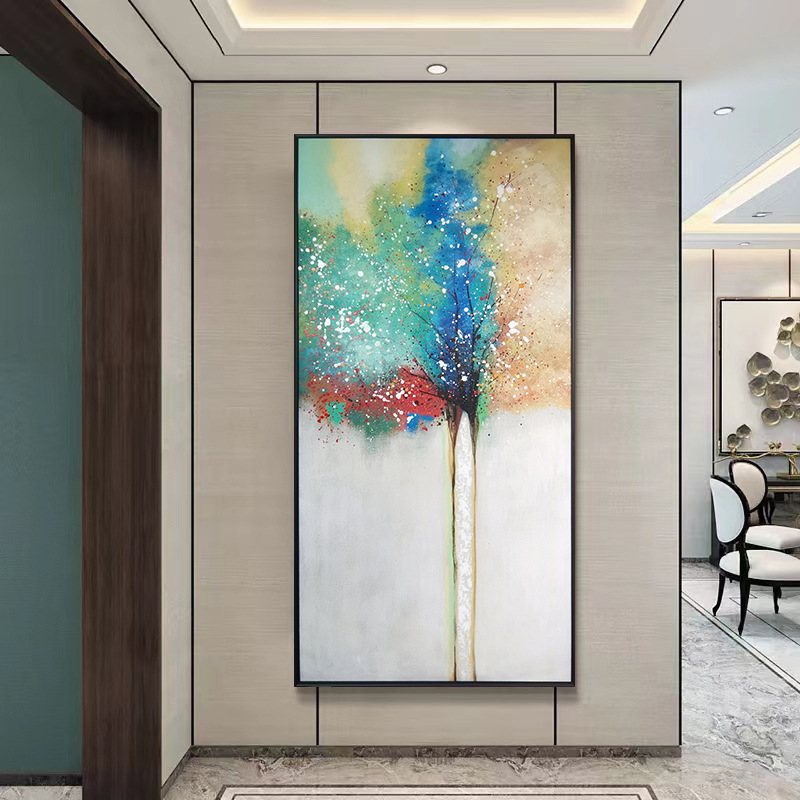 生命之树纯手绘新中式禅意装饰画立体油画玄关样品房高端落地挂画图片