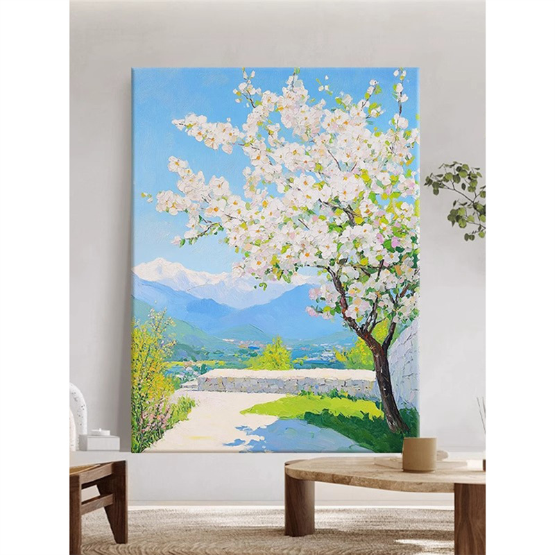 系风景客厅沙发白色花卉装饰画抽象立体肌理感玄关卧室挂壁画图片