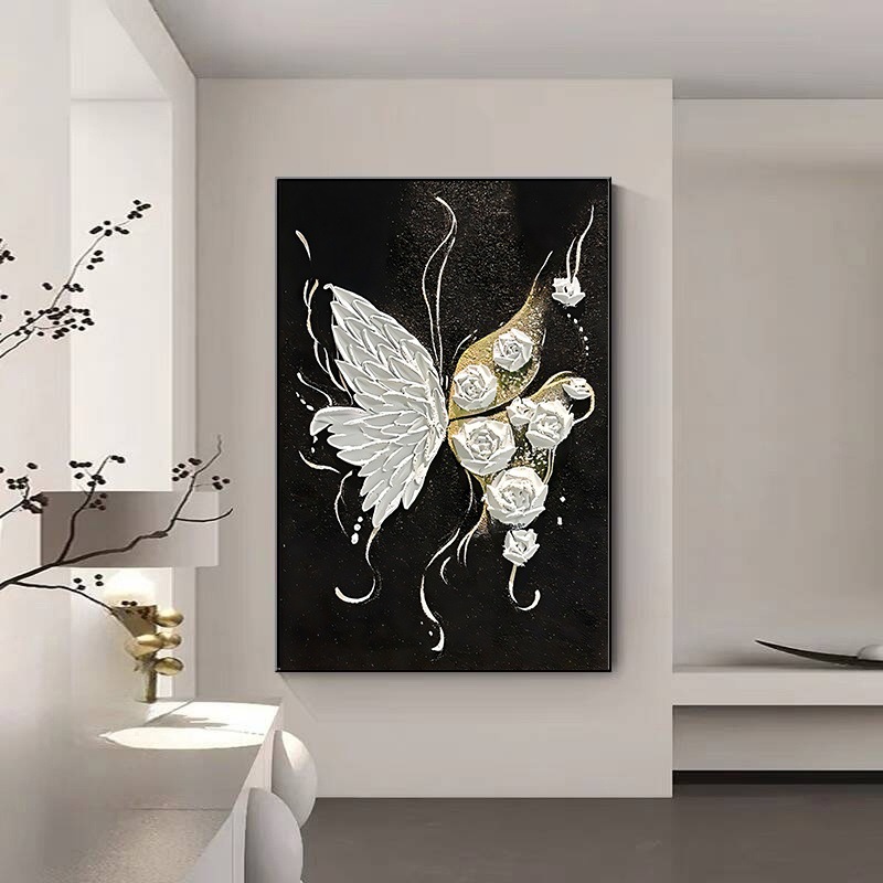 立体浮雕装饰画高级感黑白蝴蝶现代简约风壁画客厅沙发背景墙挂画图片