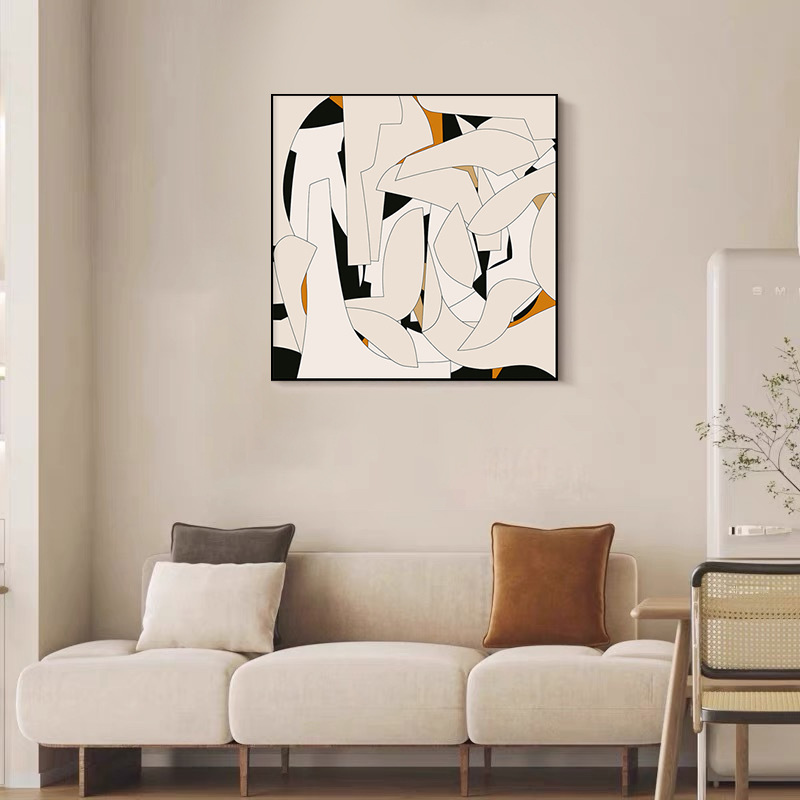 现代几何抽象客厅装饰画黑白极简背景墙挂画高级线条艺术玄关壁画图片