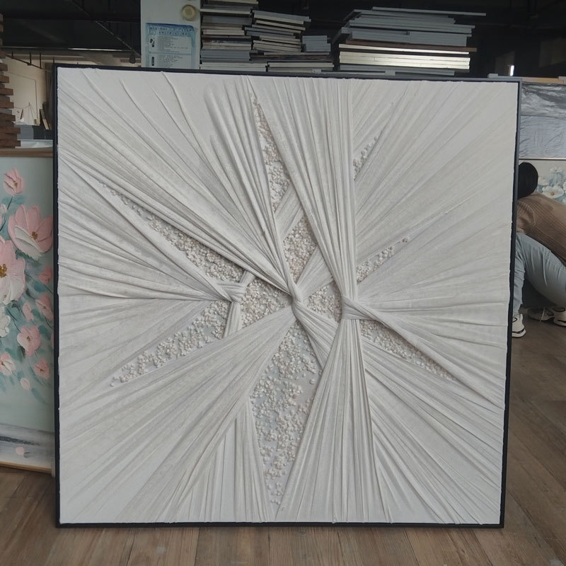 定制装饰画高级感客厅餐厅玄关挂画别墅软装立体织物石头装置画图片