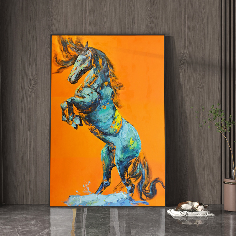 现代轻奢客厅玄关动物装饰画红色骏马个性抽象背景墙壁竖版  挂画图片