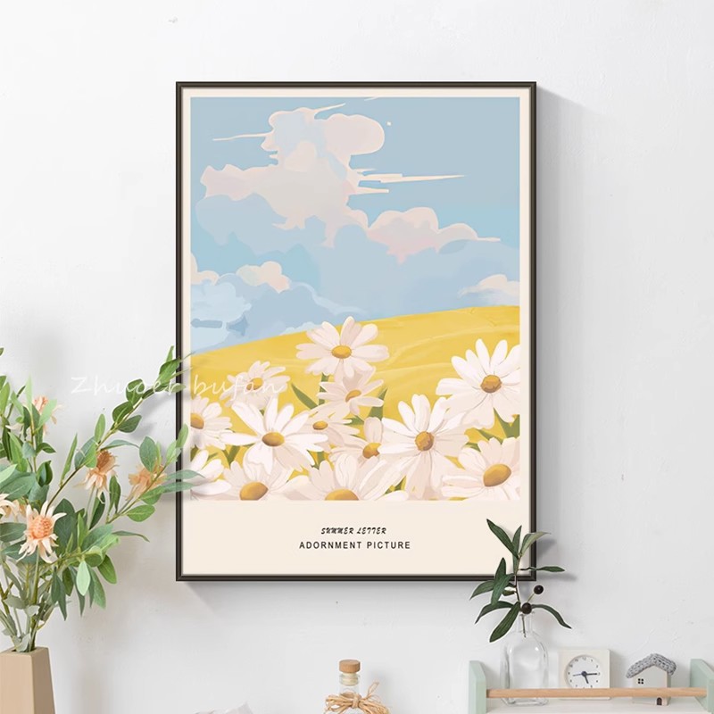 治愈系北欧ins摆画客厅沙发背景装饰画清新花卉风景卧室床头挂画图片