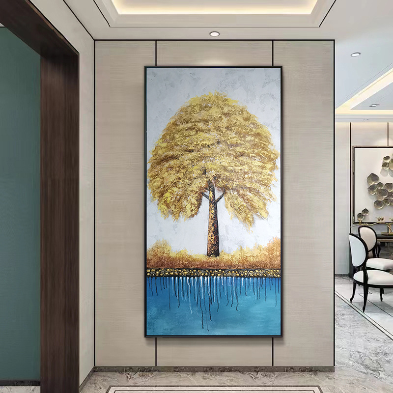 纯手绘抽象风景发财树装饰画现代简约客厅玄关挂画肌理落地油画图片
