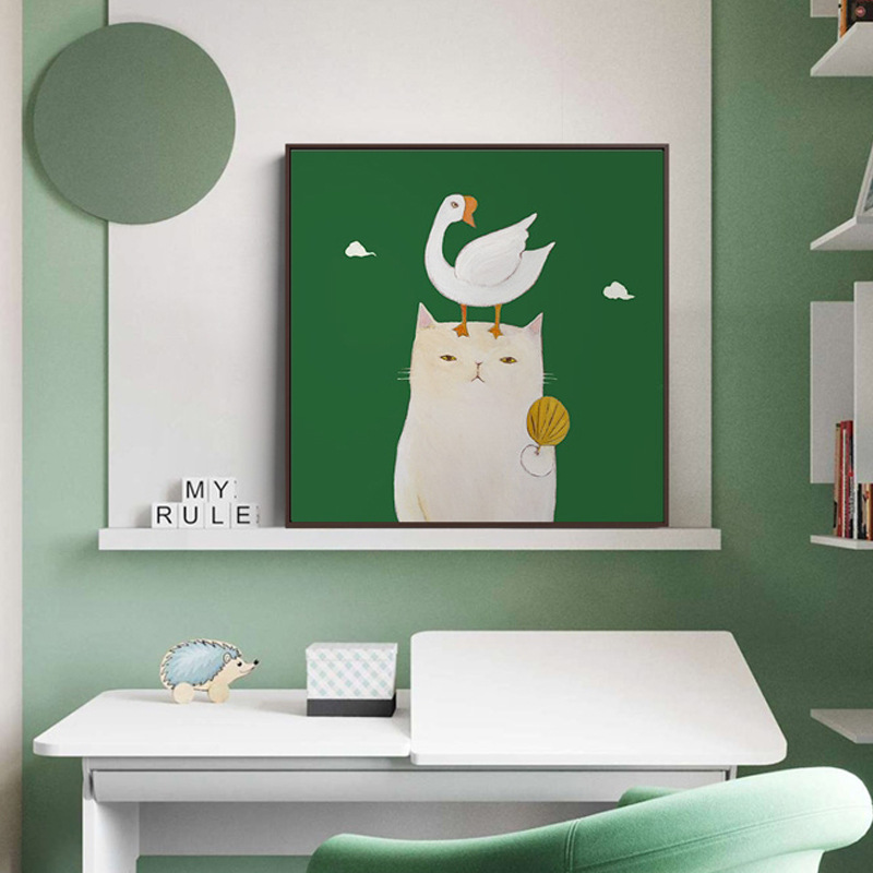 趣味创意可爱猫咪客厅装饰画卧室书房墙挂画儿童房民宿壁画油画图片