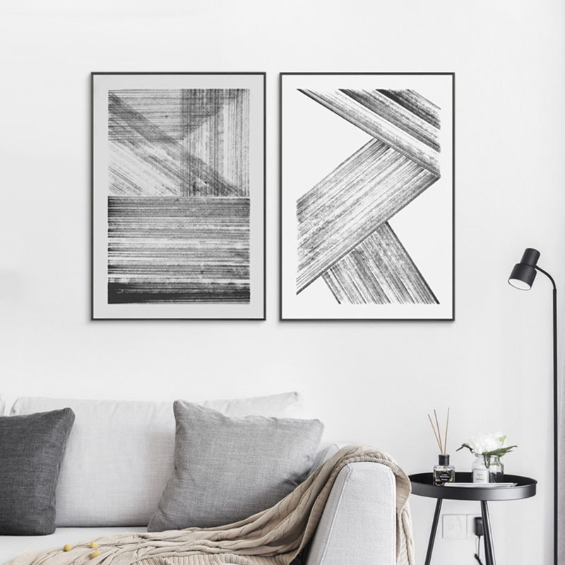 黑白线条工业风抽象挂画现代简约北欧背景书房入户玄关装饰画组合图片
