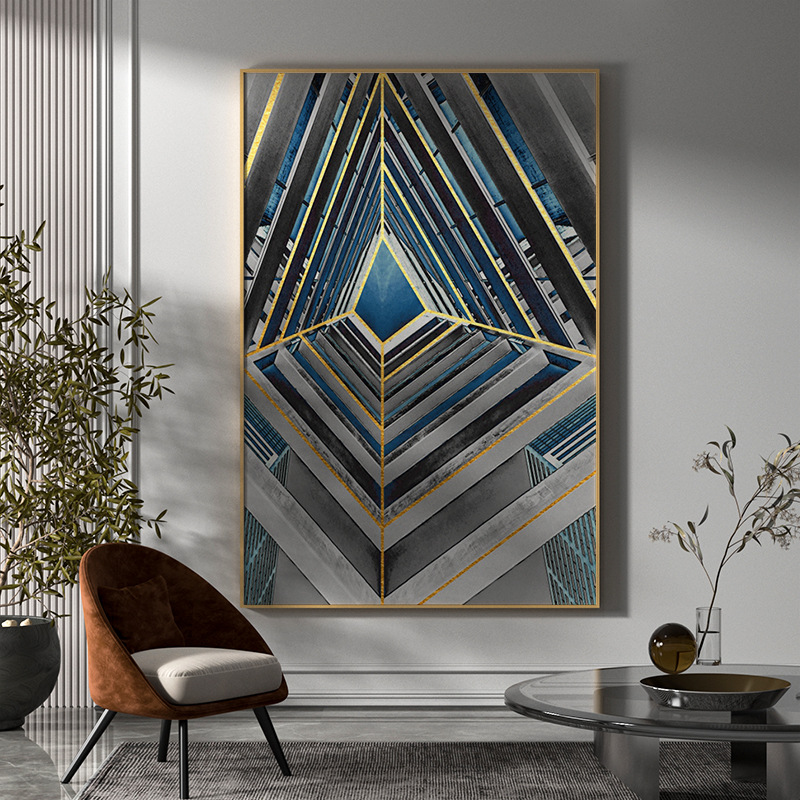 现代简约晶瓷建筑空间延伸感客厅玄关装饰画房间背景墙壁竖版挂画图片