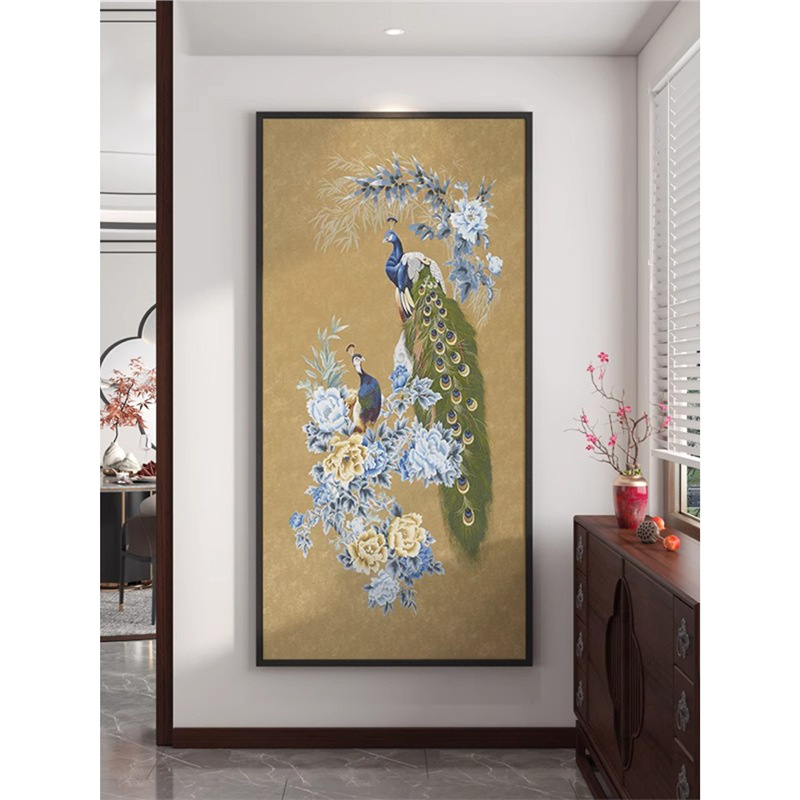 新中国孔雀装饰画玄关入户留白墙壁画楼梯间寓意没好吉星高照挂画图片