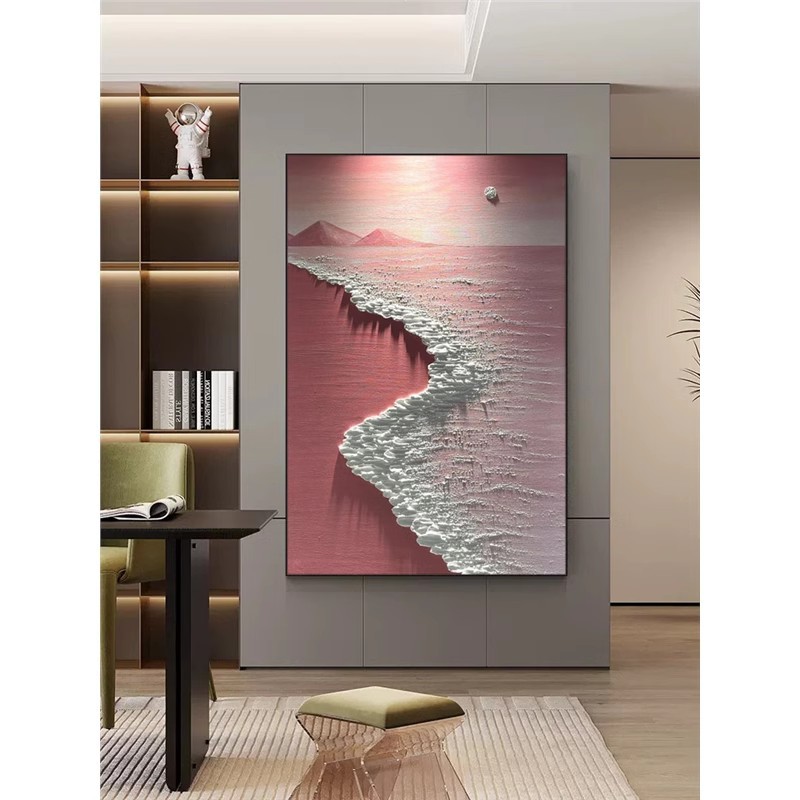 手绘海浪厚肌理油画轻奢客厅装饰画抽象立体入户玄关走廊背景挂画图片