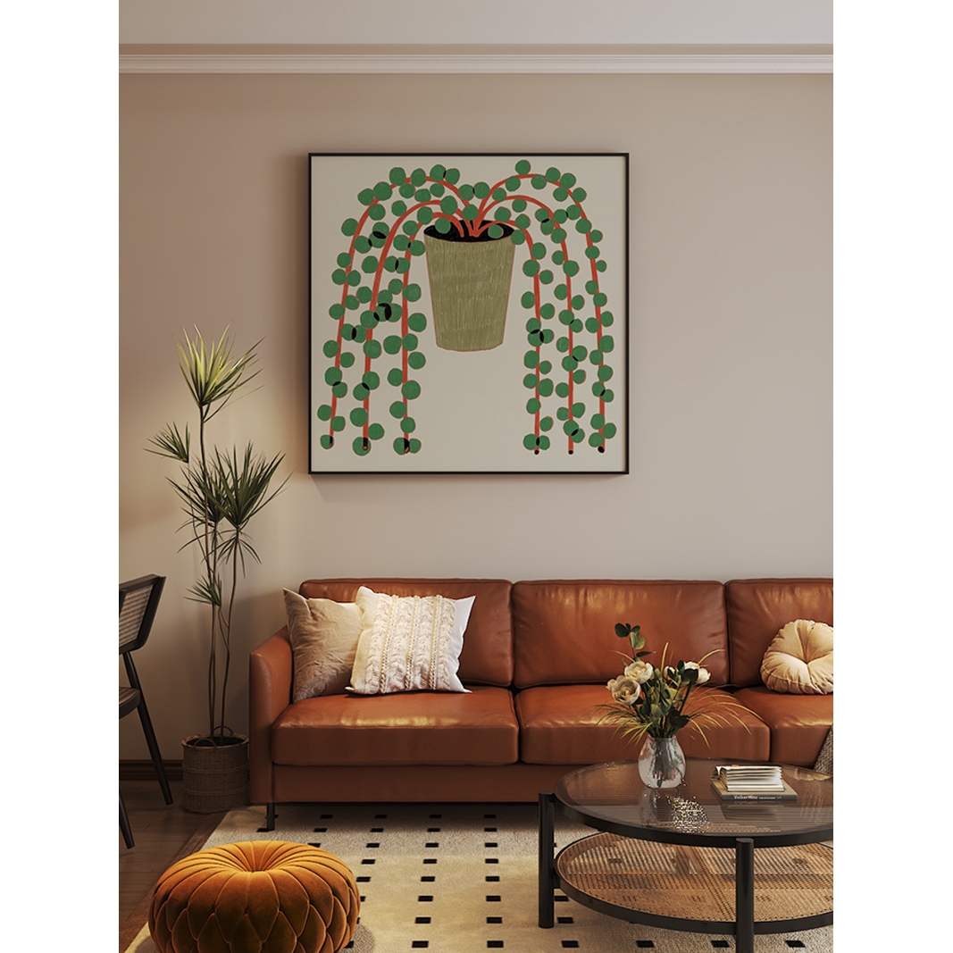 现代简约复古风抽象花卉小众轻奢客厅玄关装饰画背景墙壁方型挂画