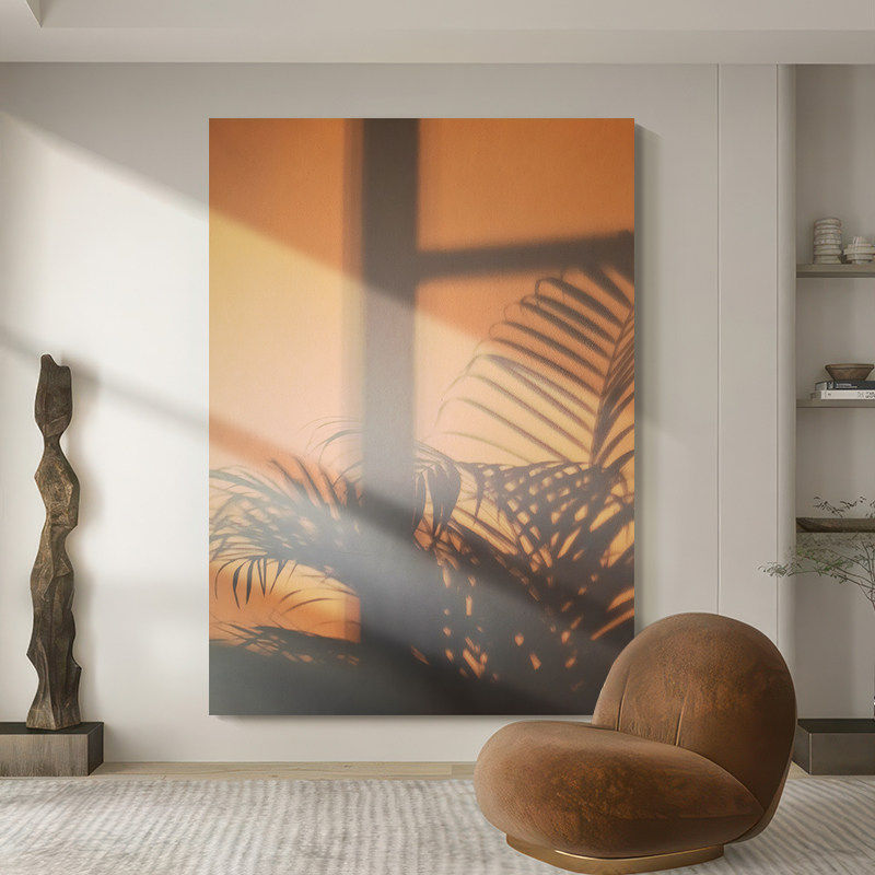 植物光影中古风纯手绘油画美式复古客厅沙发装饰画玄关挂画高级感