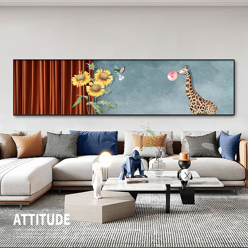卡通动物装饰画可爱温馨儿童房间挂画酒店卧室床头壁画长颈鹿大象图片