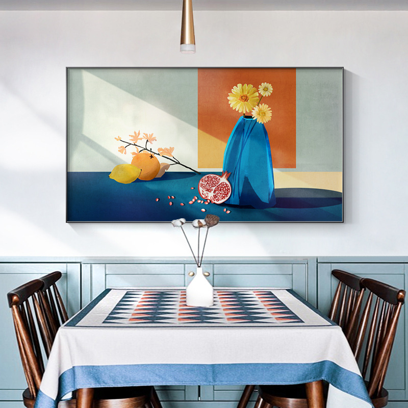 现代简约餐厅装饰画轻奢饭桌背景画创意单幅壁画水果艺术复古挂画图片