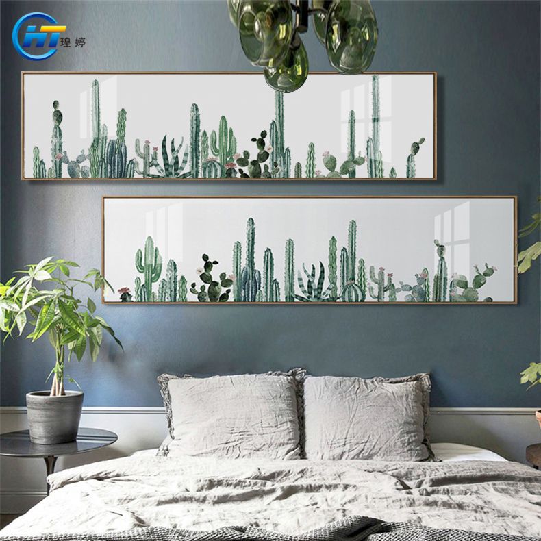 现代简约北欧装饰画绿色植物酒店宾馆有框画卧室床头挂画一件图片