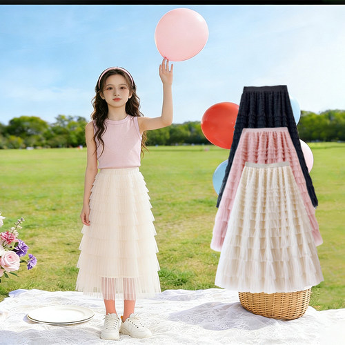 女大童夏季网纱半身中长裙蛋糕裙