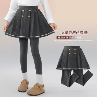 女童裤裙2025春秋新款洋气儿童假两件裙裤加绒秋冬百褶裙子打底裤