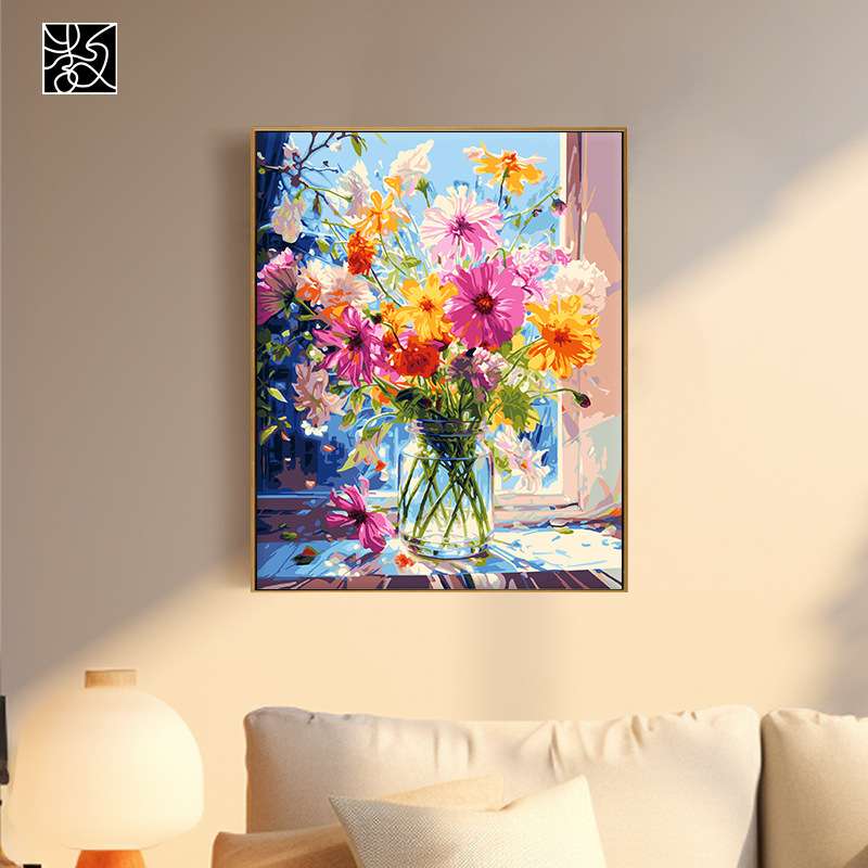 数字油画客厅书房装饰画手工填色花卉油画手绘填充挂画图片