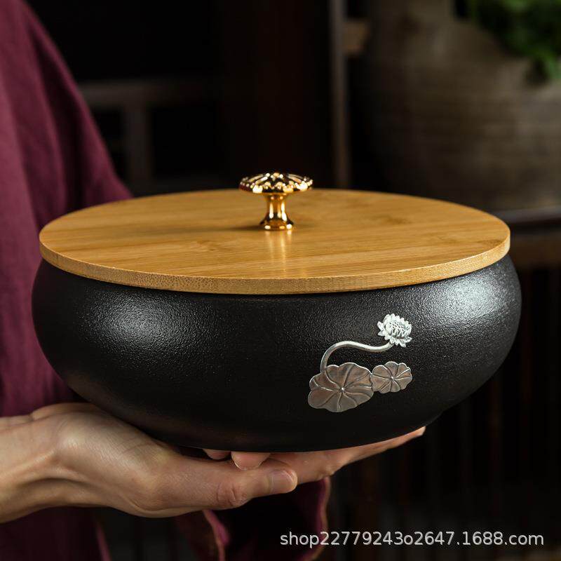 黑陶茶洗有盖大号家用笔洗茶海茶道零配茶桶缸陶瓷洗茶碗水盂茶筅