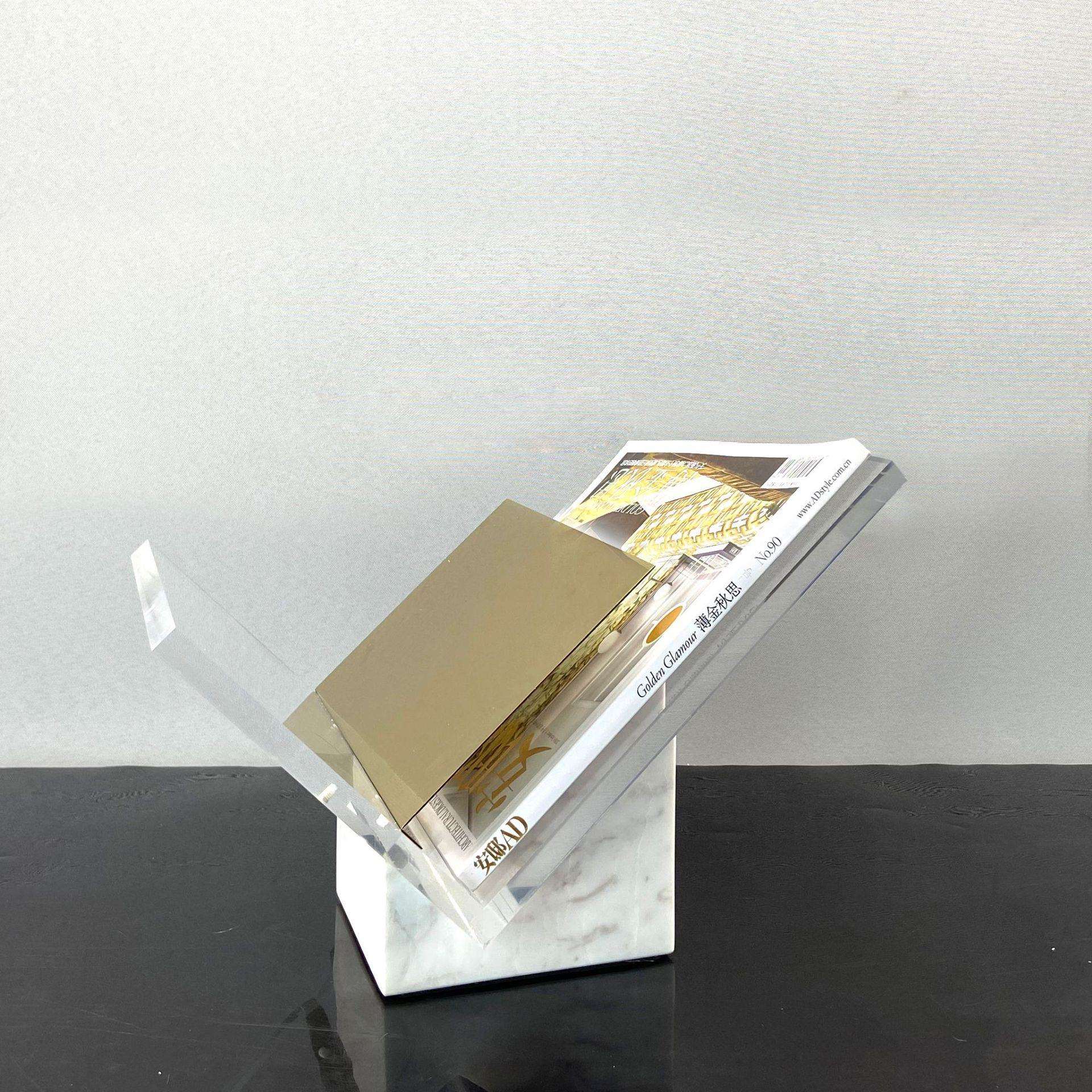简约现代大理石亚克力书架书档书报夹摆件杂志架售楼处软装饰品