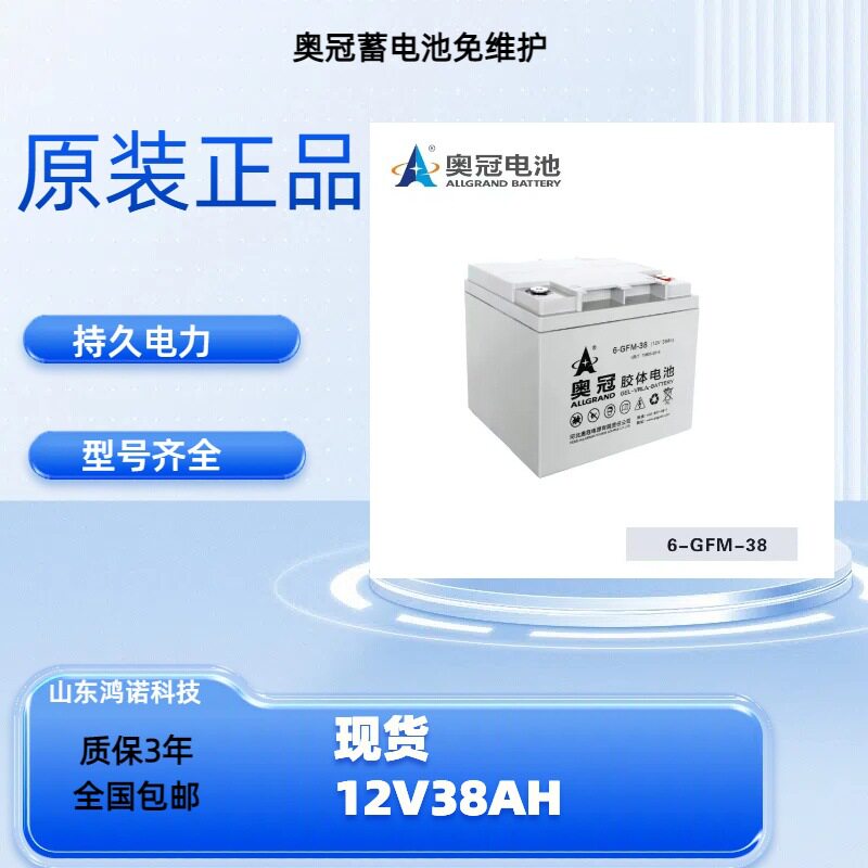 奥冠蓄电池6-GFM-38荷电出厂12V38AH办公自动化系统