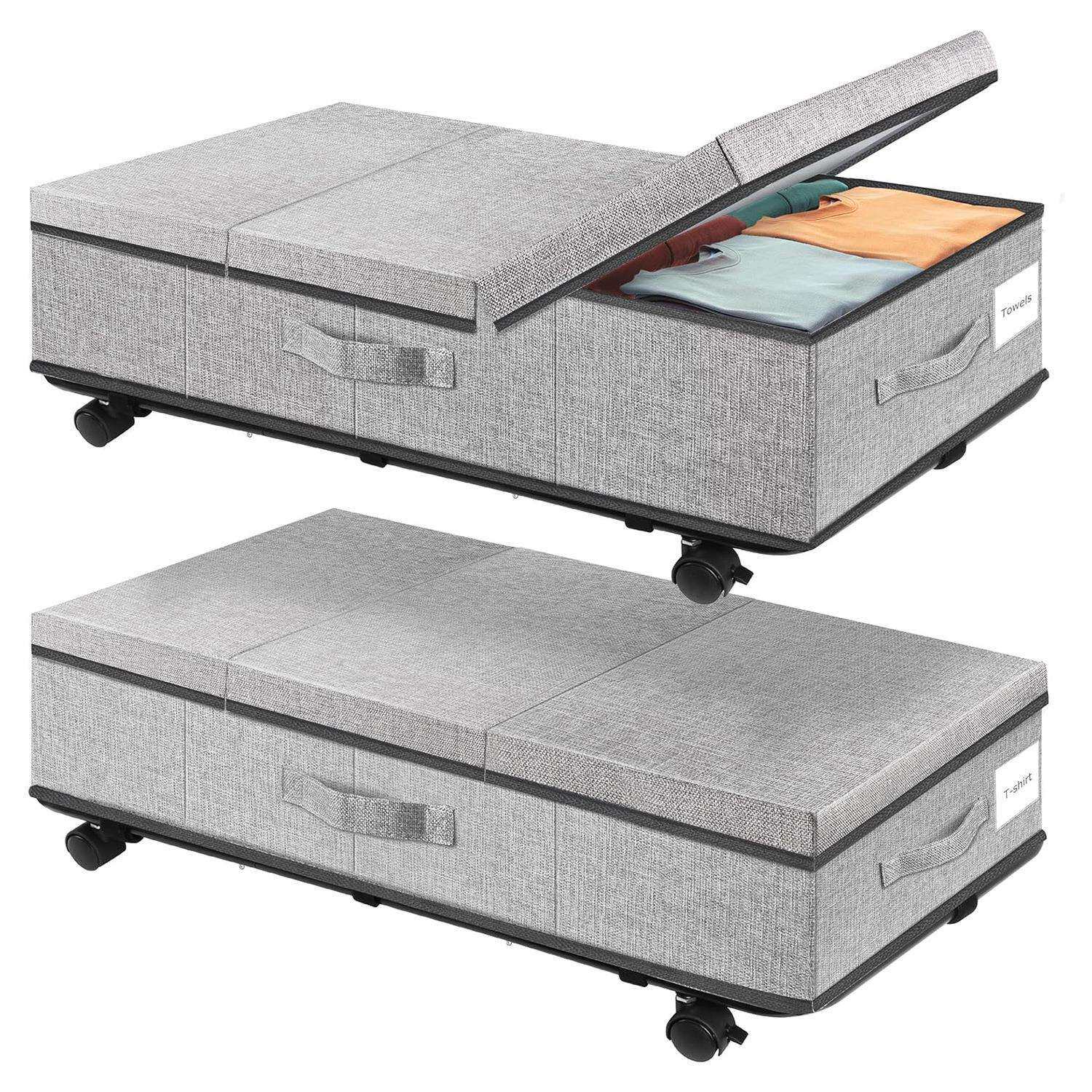 布艺床底收纳箱可折叠带轮储存盒大容量家居防尘翻盖储物箱