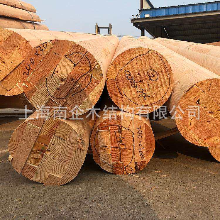 花旗松胶合木圆柱强度等级TCT32古建木结构花园凉亭木梁木柱子