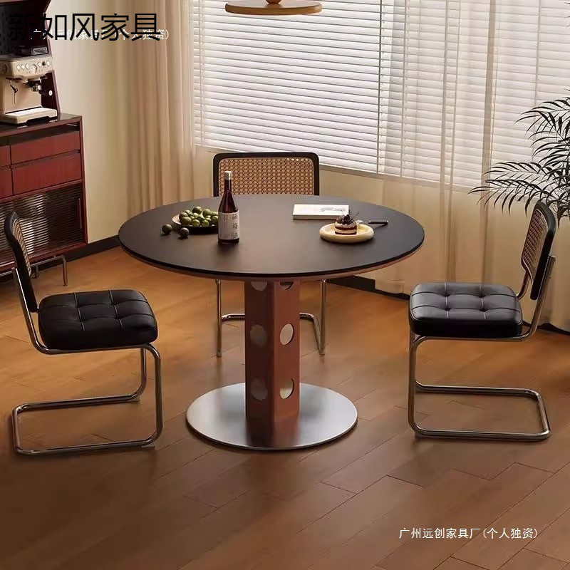 2026新款中古风岩板圆形餐桌