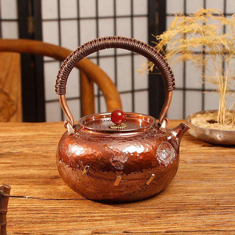 新款大容量铜壶1L一张打铜壶煮水套装无涂层紫铜壶烧水茶具