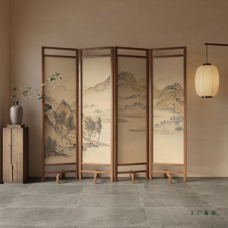 新中式现代简约山水实木屏风隔断客厅遮挡折叠移动入户玄家用酒店