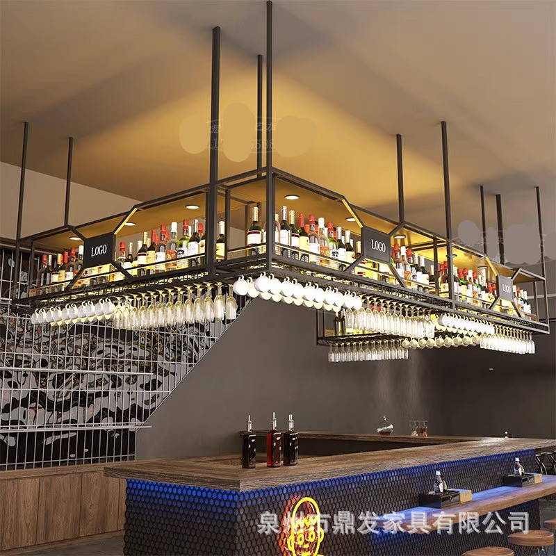 铁艺工业风吧台吊挂酒架