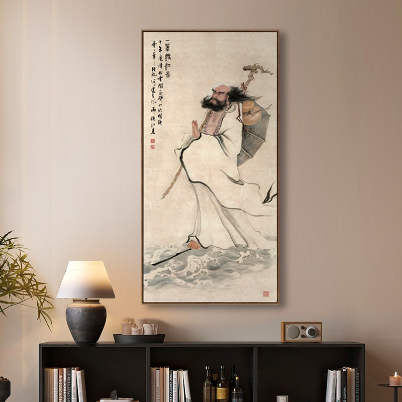 达摩渡江图佛像装饰画客厅书房挂画现代简约书复古风壁画玄关中堂
