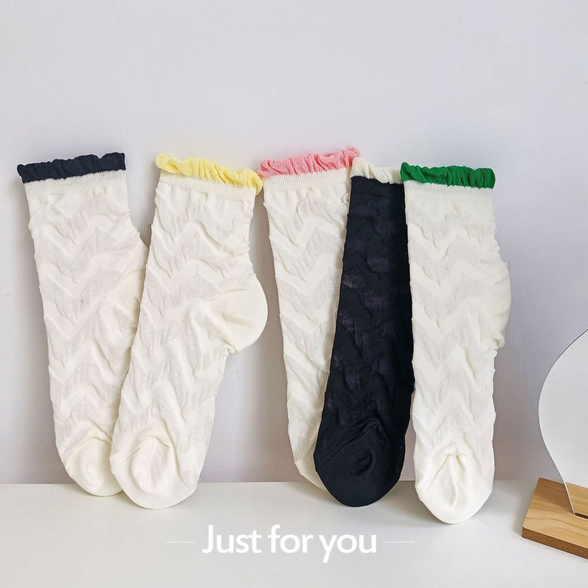 日系jk甜美可爱女士中筒泡泡口花边白色袜春夏学生lolita棉袜子